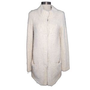 Free People Keep It Fuzzy White Snap Button Cardigan Sweater Size M